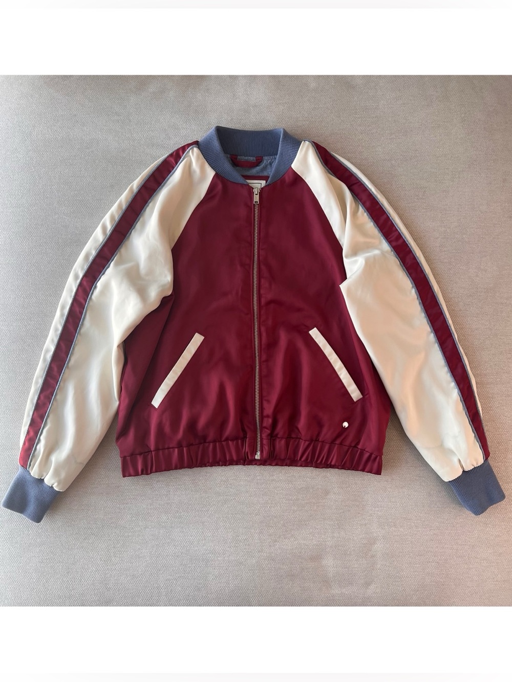 Abercrombie & Fitch Retro Satin Colorblock Varsity Bomber Jacket Burgundy XS